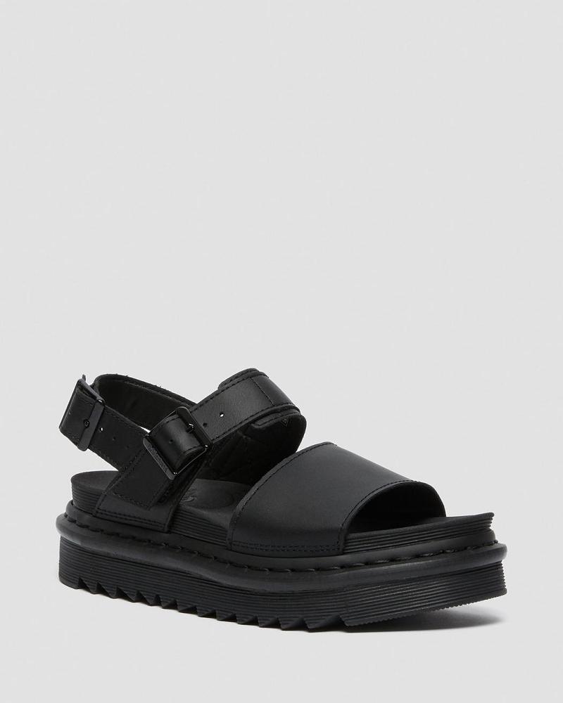 Dr Martens Voss Leren Sandalen Met Riem Dames Zwart | NL 462LIS